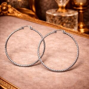 FAS 925 STERLING SILVER VINTAGE TWISTED HOOP EARRINGS ITALIAN STYLE